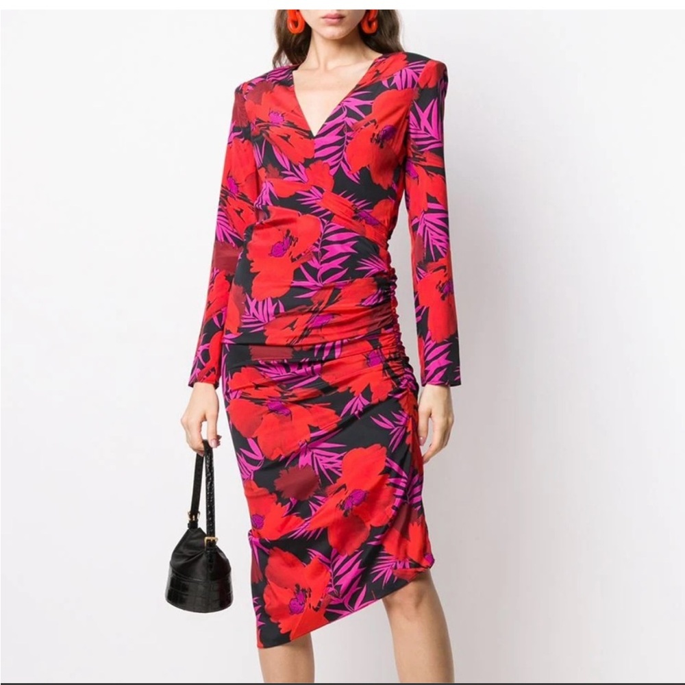 Veronica Beard Alvaro Floral Midi Dress Red Purple Black Floral Silk Sz 4